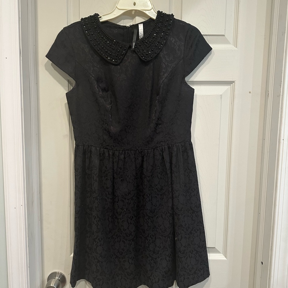 Kenzie jeweled bib collar black on black  jacquard dress sizeM p2p 16”length 35”